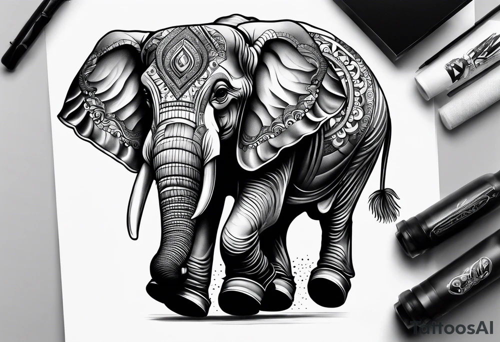 Elephant with roller skates tattoo idea