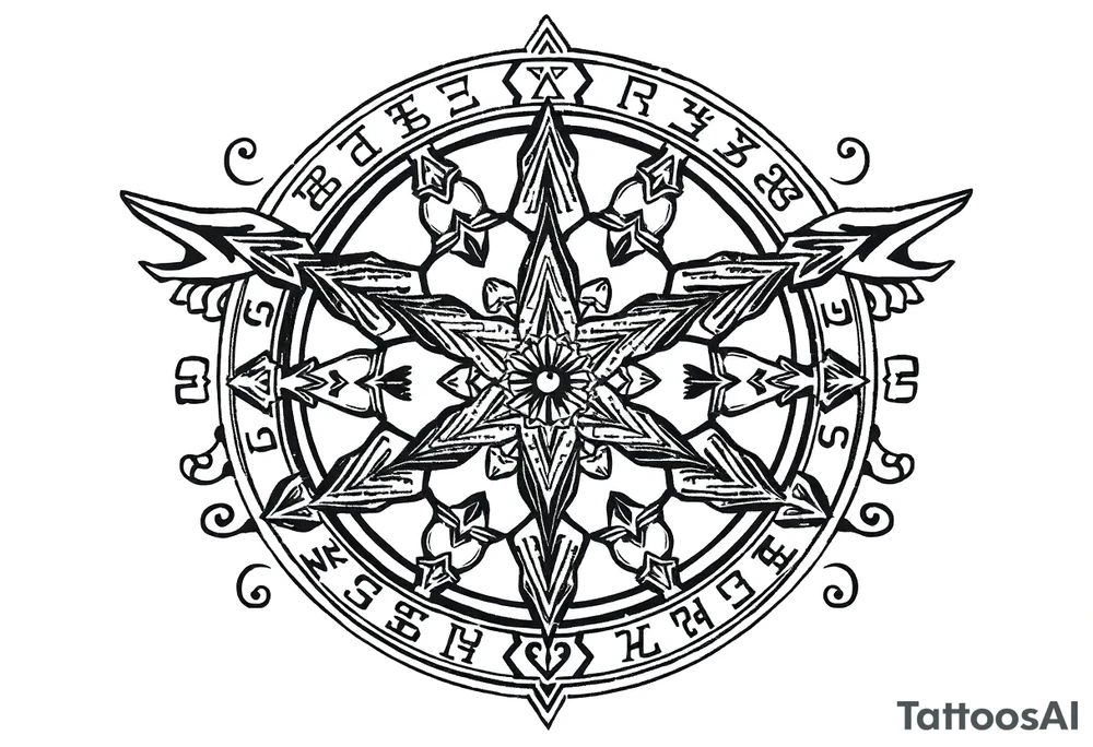 mytical shaman and witch ancient ornament with runes tattoo idea