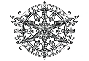mytical shaman and witch ancient ornament with runes tattoo idea