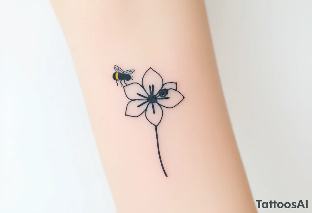 Trillium with a bumble bee hovering near it tattoo idea