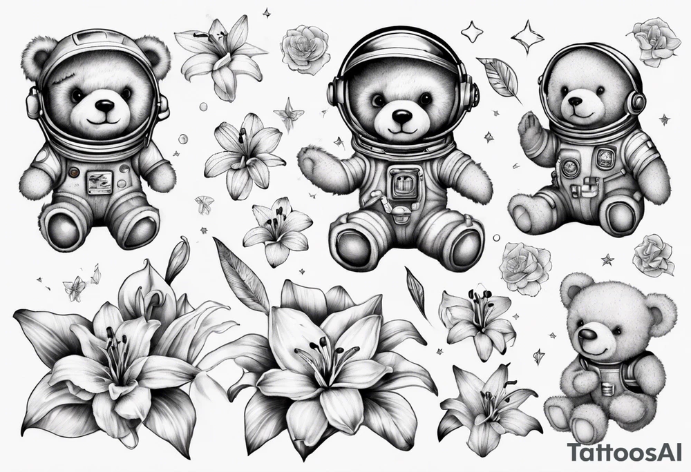 Teddy bear astronaut Lily tattoo idea