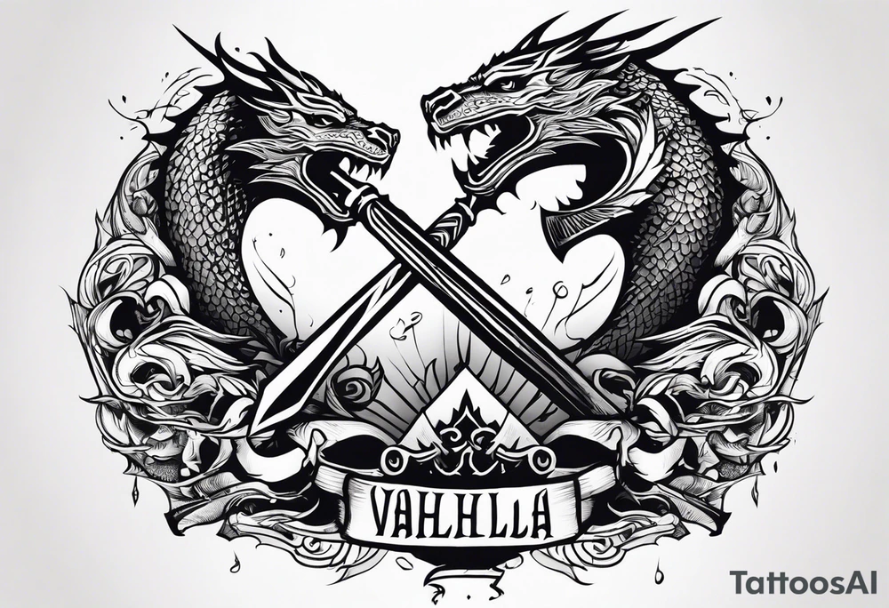 Valhalla death 
prayer sword dragon head axe tattoo idea
