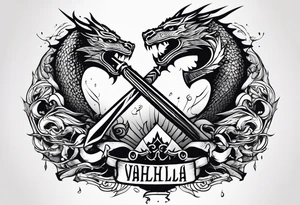 Valhalla death 
prayer sword dragon head axe tattoo idea