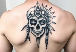 Half skull half face modern lady Aztec warrior sad but strong tired but still going tattoo idea