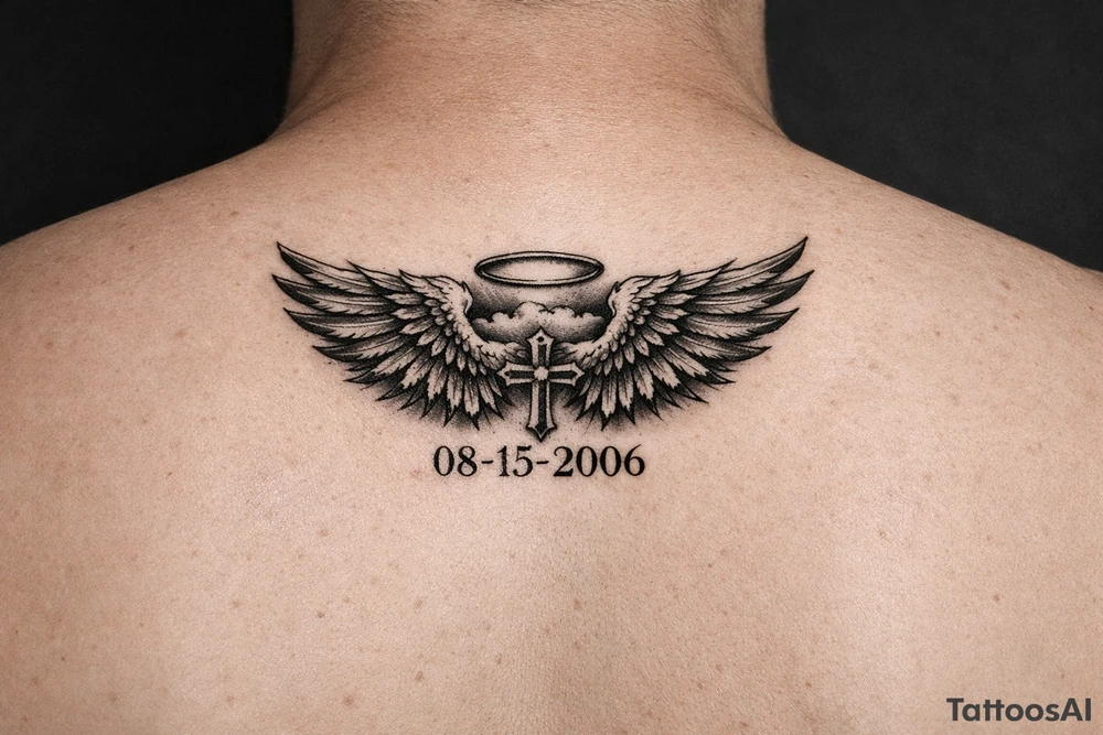 A tattoo with wings or something similar, with a date, because my mother passed away many years ago tattoo idea
