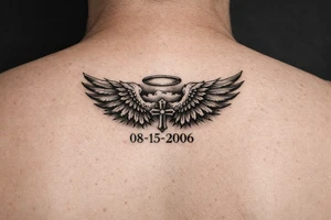 A tattoo with wings or something similar, with a date, because my mother passed away many years ago tattoo idea