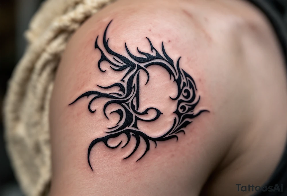 Tribal Style D – A sharp, black ink D stylized with tribal spikes and swirls, resembling Polynesian or Maori patterns. tattoo idea