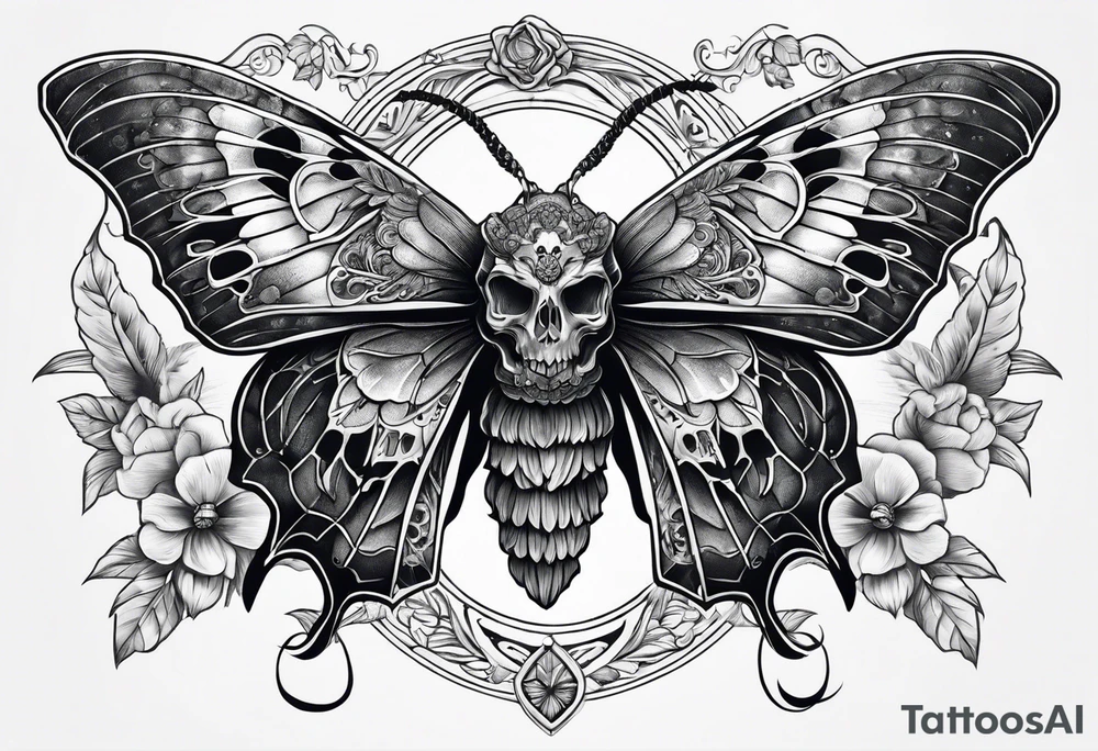 Death moth with rams skull tattoo idea