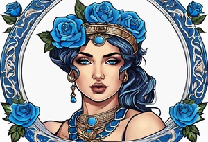 ancient rome clothes women, with scale in one hand blue rose frames, justicia tattoo idea