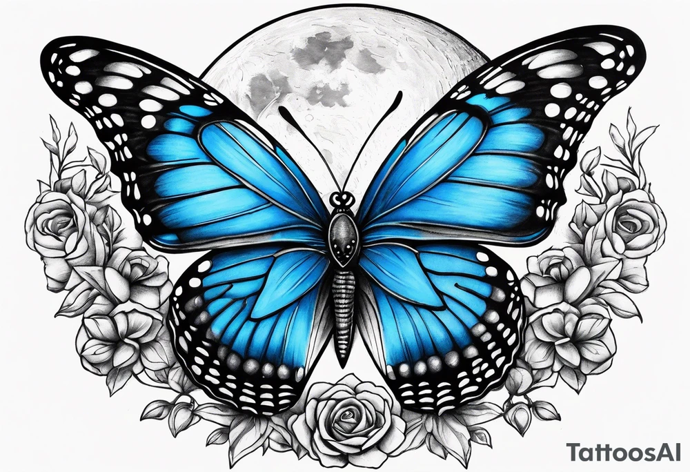 Blue butterfly moon tattoo idea