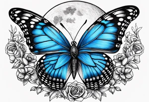 Blue butterfly moon tattoo idea