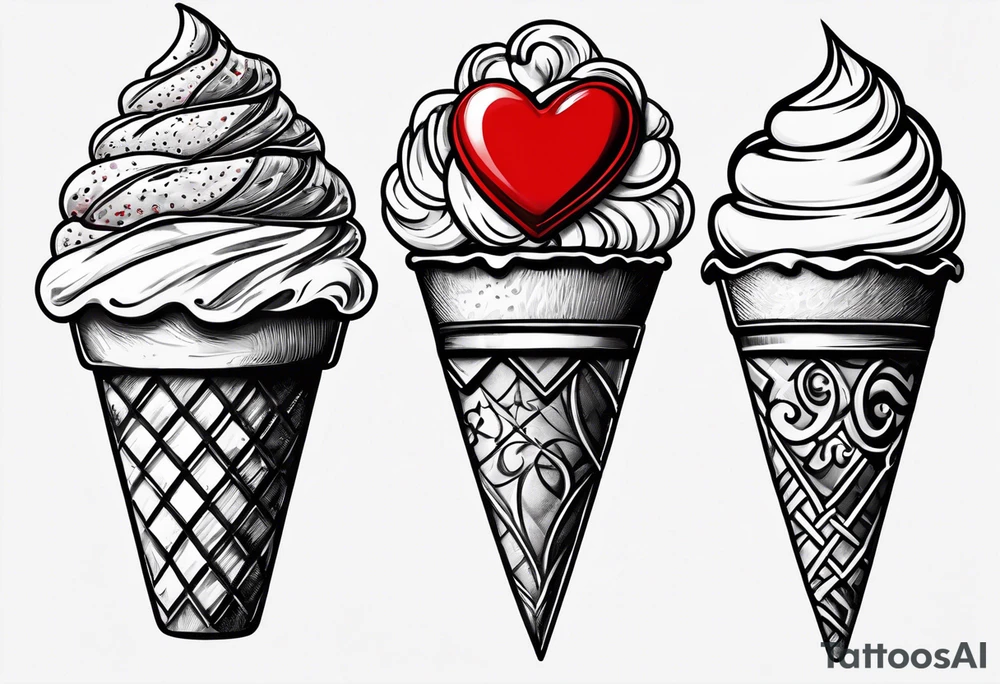 small ice cream cone with small red heart on it somewhere while representing Paris tattoo idea