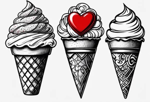 small ice cream cone with small red heart on it somewhere while representing Paris tattoo idea