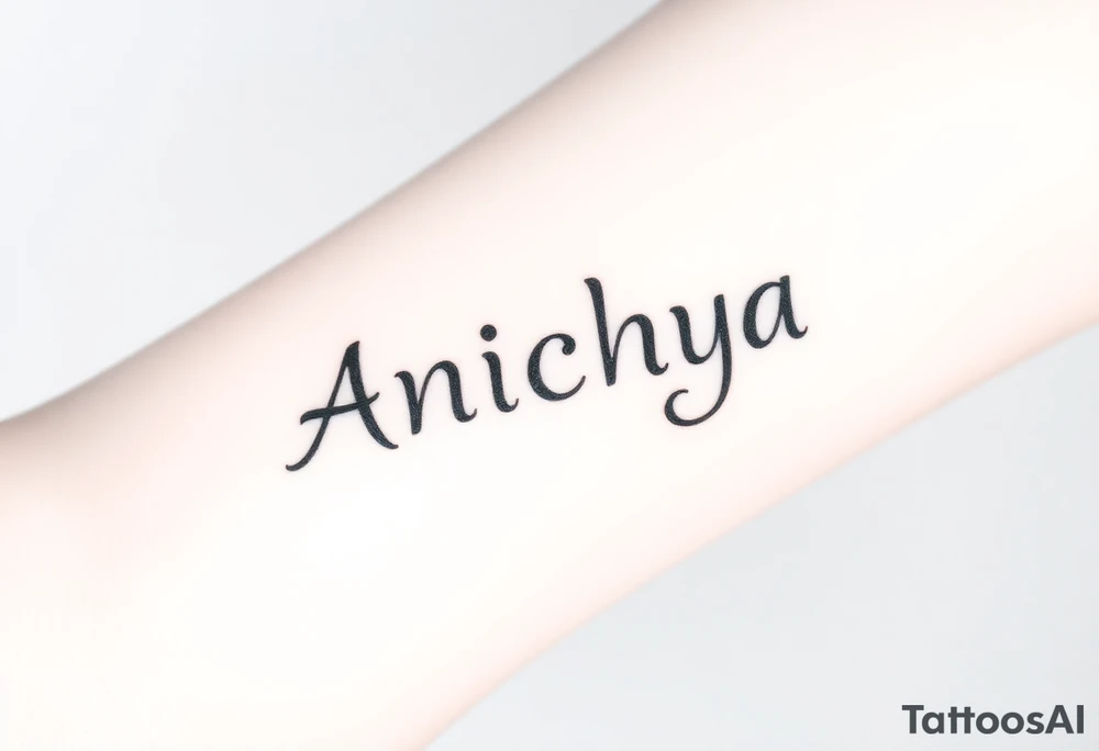 Create a tattoo that writes the Hindi word "Anichya" with A circle or spiral, which represents the cyclical nature of life and death tattoo idea