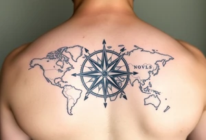 antique compass rose overlaid on weathered world map with sailing ships tattoo idea