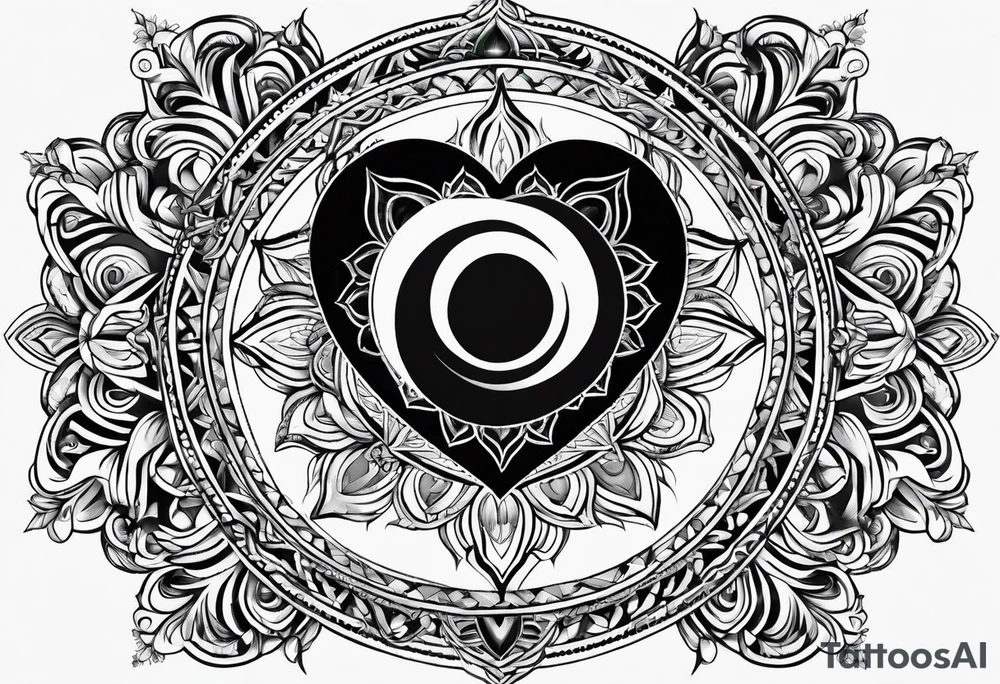 Heart chakra with black hole inside tattoo idea
