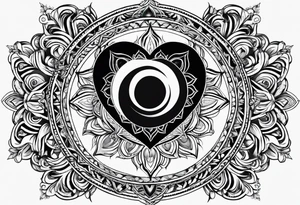 Heart chakra with black hole inside tattoo idea