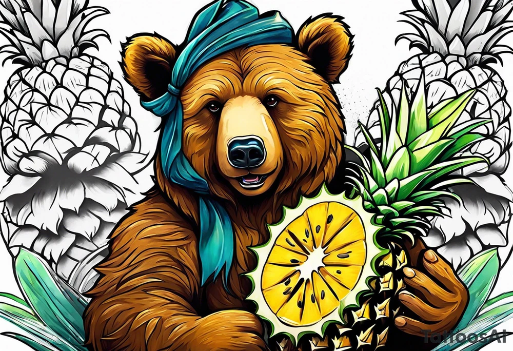 Bear hugging pineapple tattoo idea