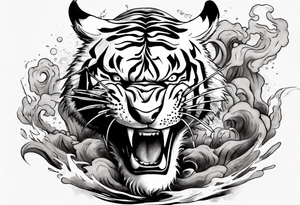 Ferocious Tiger roaring using ancient Japanese ink tattoo idea