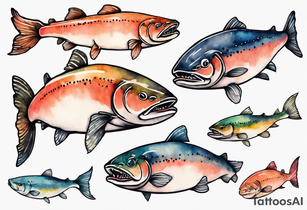 a salmon wearing round glasses tattoo idea