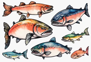 a salmon wearing round glasses tattoo idea