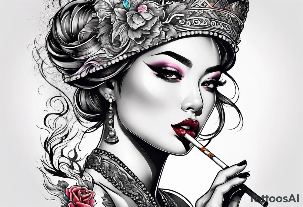 woman smoking cigarette tattoo idea