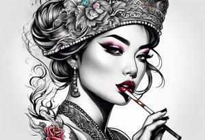 woman smoking cigarette tattoo idea