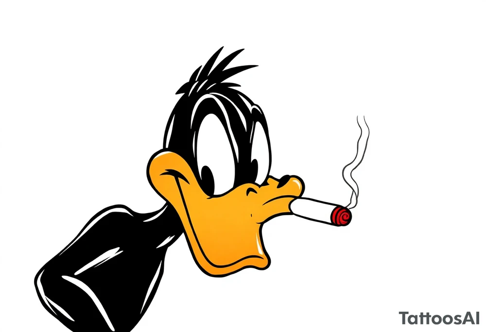 90s looking Daffy duck  smoking a rolled cigarette tattoo idea