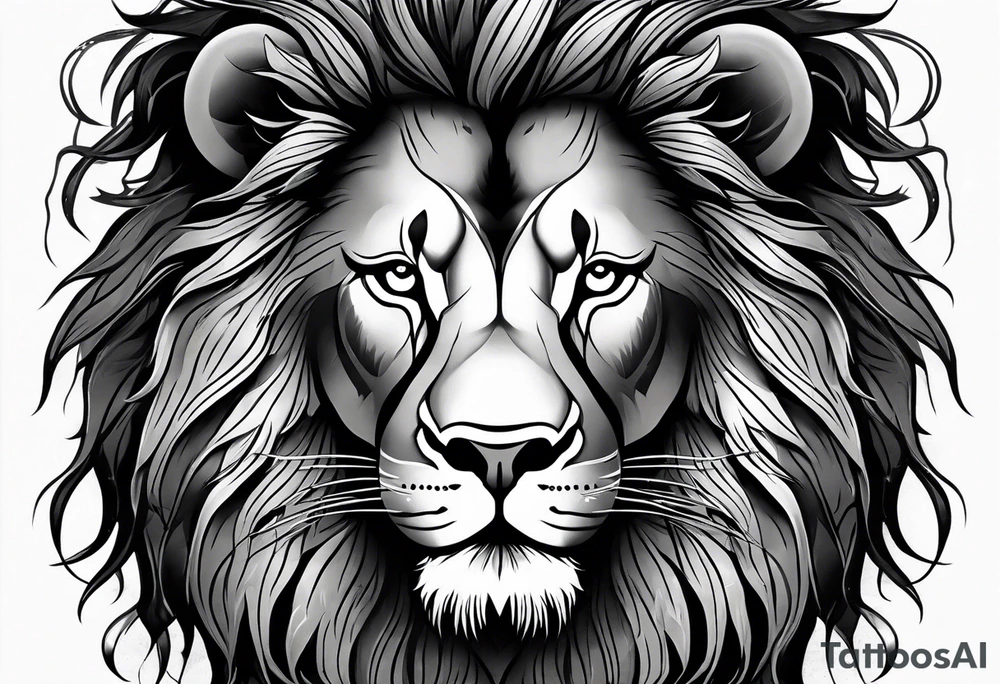 realistic lions face transposed into a dark forest tattoo idea