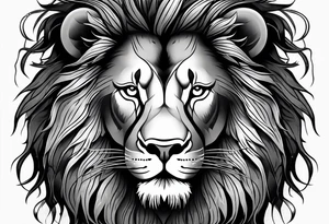 realistic lions face transposed into a dark forest tattoo idea