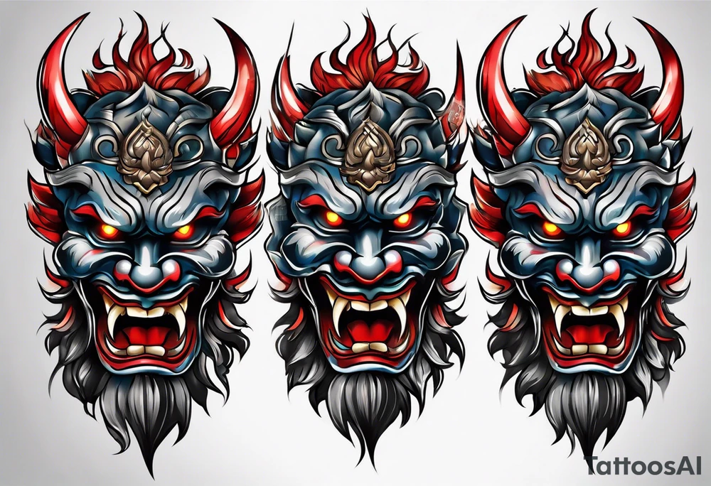 Protection against evil Oni mask tattoo idea