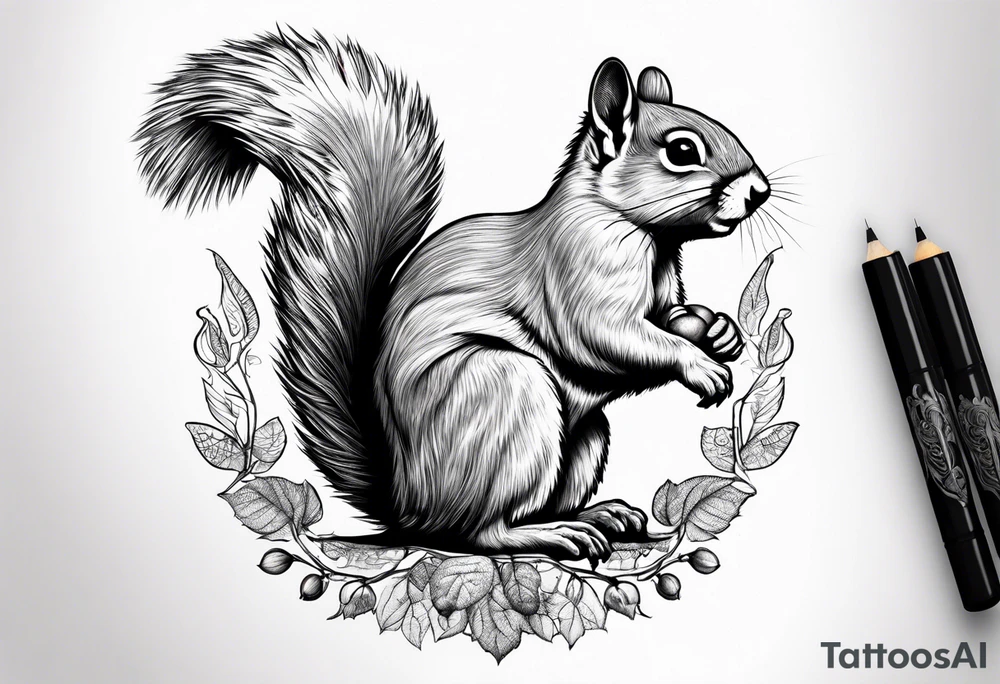 Angel squirrel carrying acorn tattoo idea