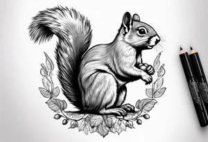 Angel squirrel carrying acorn tattoo idea