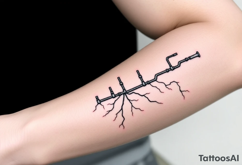 System of pipes that transitions and transforms at the end into veins of forearm tattoo idea