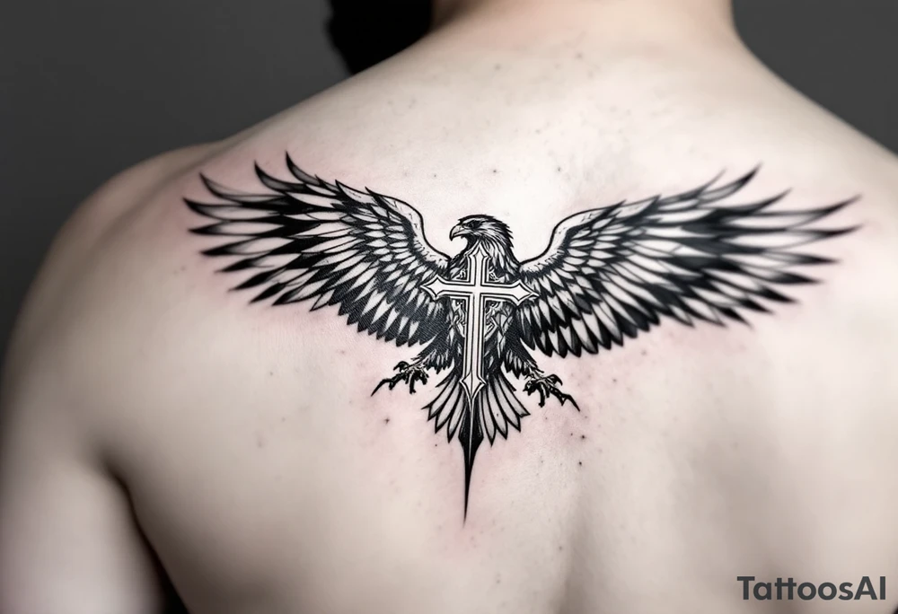 double headed eagle with cross tattoo idea