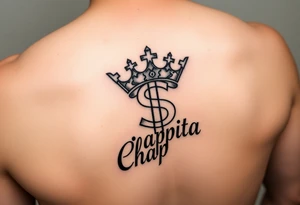 money sign with a crown and the name chapita tattoo idea