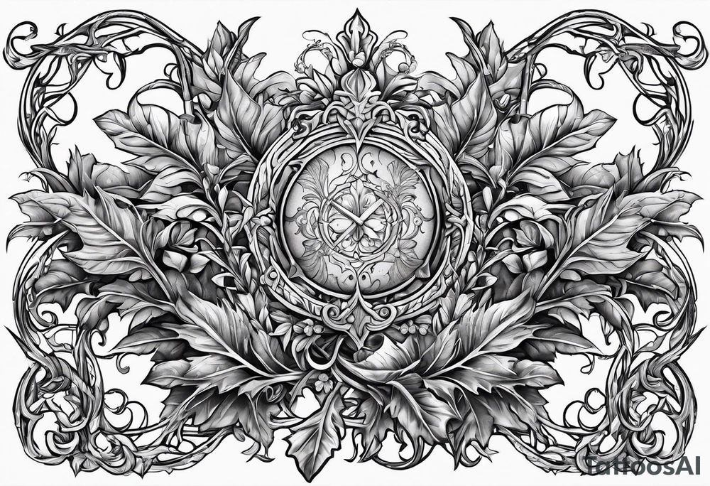 Leafy vines with sword tattoo idea