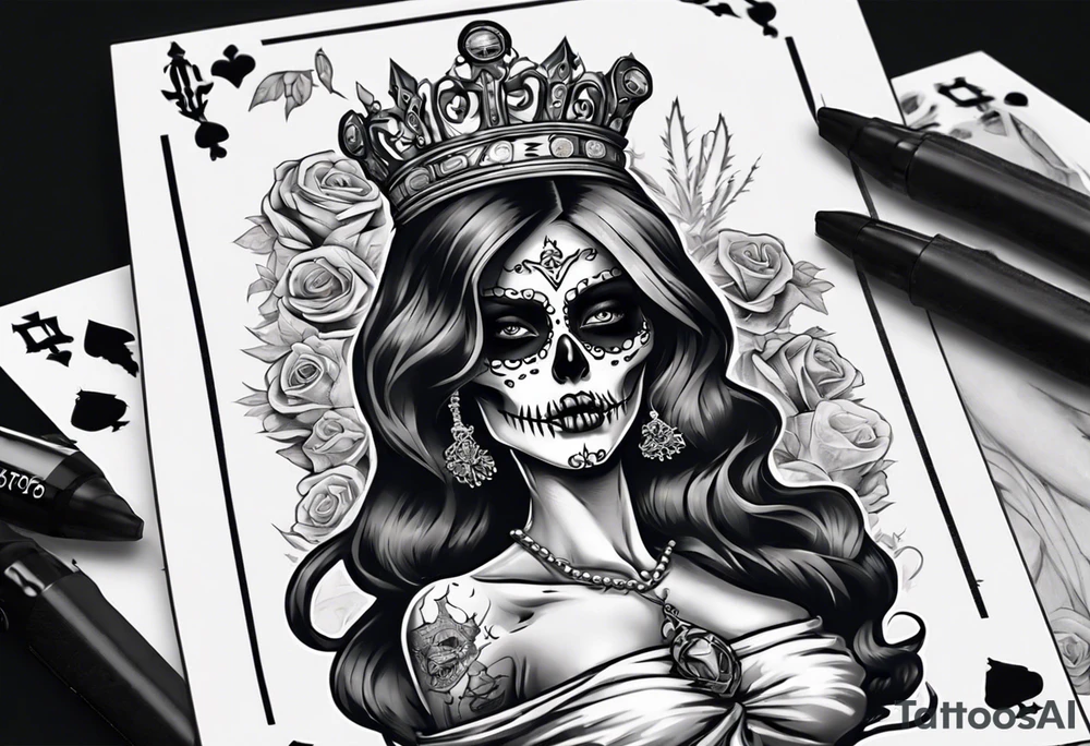 santa la muerta with money and crown
on the card tattoo idea