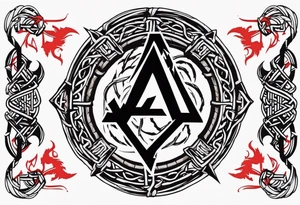 Valhalla sword shield dragon axe Valknut barbed wire chains fire tattoo idea