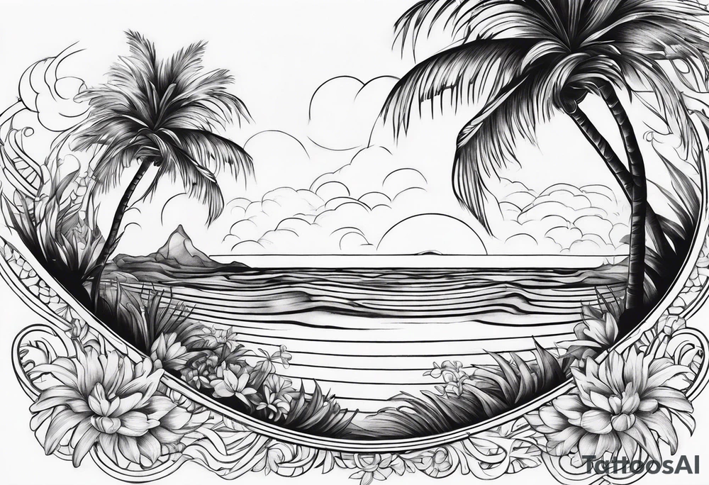wave,, flower, palm tattoo idea