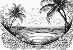 wave,, flower, palm tattoo idea
