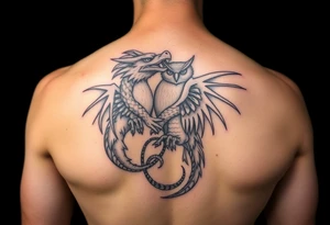 Tribal dragon and owl embracing tattoo idea