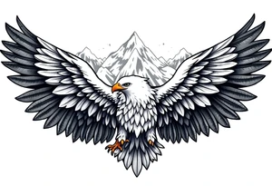majestic eagle spreading wings against mountain peaks tattoo idea
