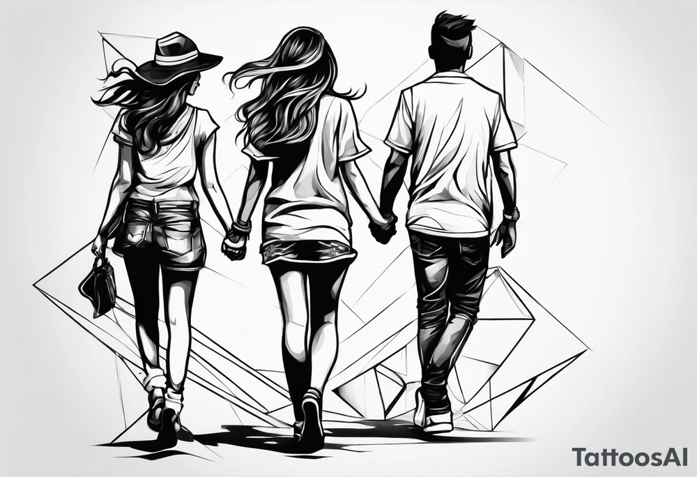 1 boy 2 girls walking tattoo idea