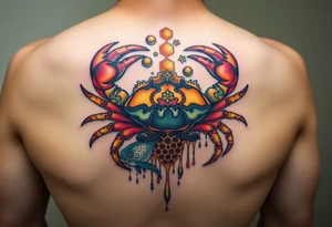 Powerful crab sureounded by dripping honey comb and coi fish tattoo idea