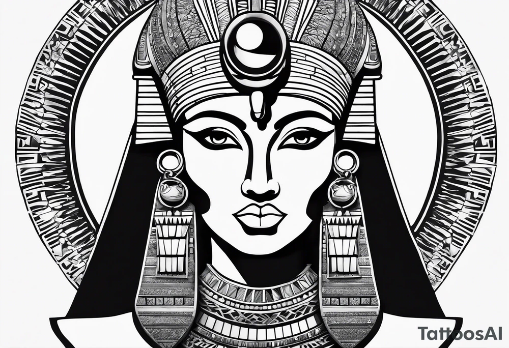 black and white Egyptian goddess Isis tattoo idea