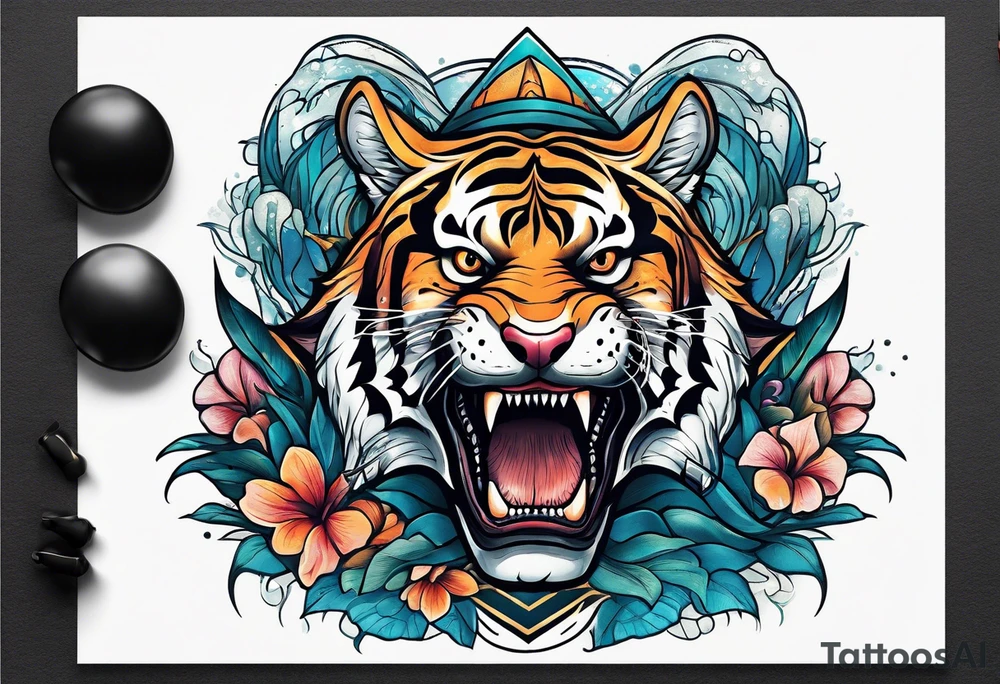 tiger shark with cool texture pattern top view tattoo idea
