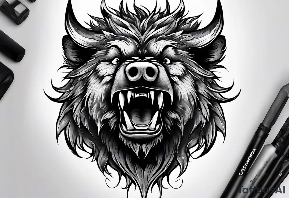 angry boar front tattoo idea