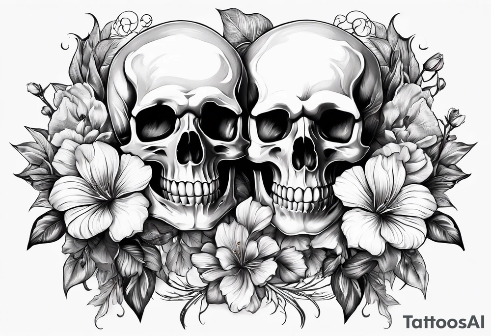 a skeleton couple with bibiscus flowers. western style tattoo idea