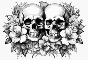 a skeleton couple with bibiscus flowers. western style tattoo idea